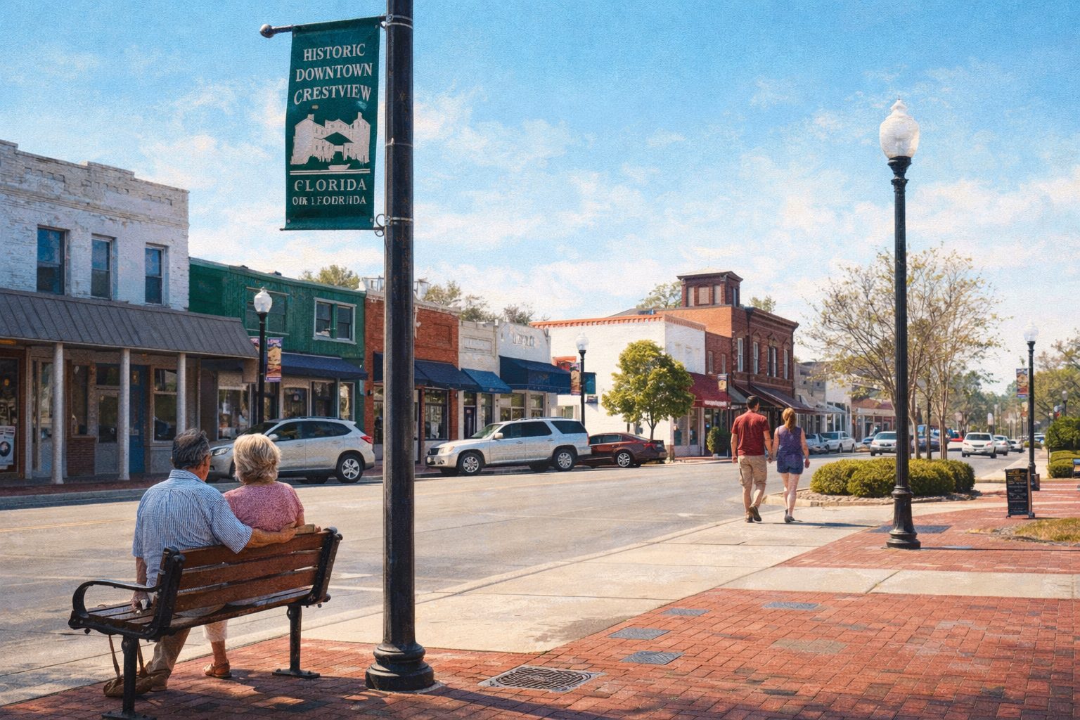 Historic downtown Crestview Florida street scene